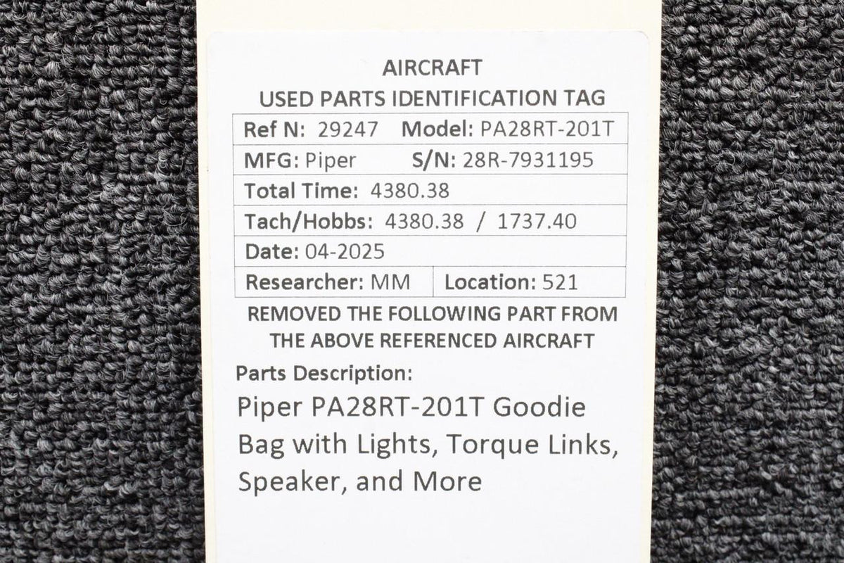 Piper Aircraft Parts Piper PA28RT-201T Goodie Bag with Lights, Torque Links, Speaker, and More