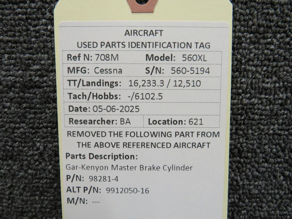 Gar-Kenyon 98281-4 (Alt: 9912050-16) Gar-Kenyon Master Brake Cylinder