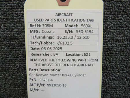 Gar-Kenyon 98281-4 (Alt: 9912050-16) Gar-Kenyon Master Brake Cylinder