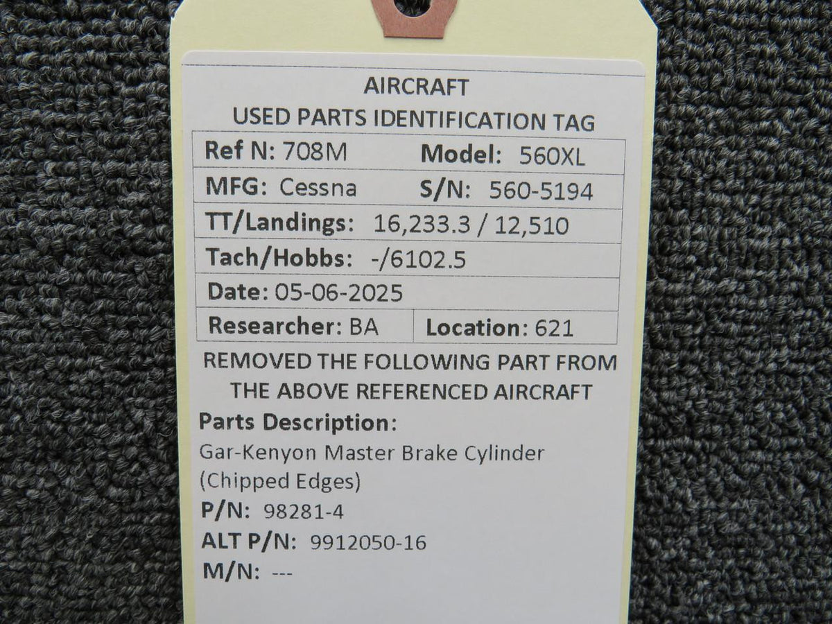 Gar-Kenyon 98281-4 (Alt: 9912050-16) Gar-Kenyon Master Brake Cylinder (Chipped Edges)