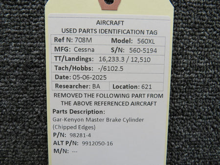 Gar-Kenyon 98281-4 (Alt: 9912050-16) Gar-Kenyon Master Brake Cylinder (Chipped Edges)