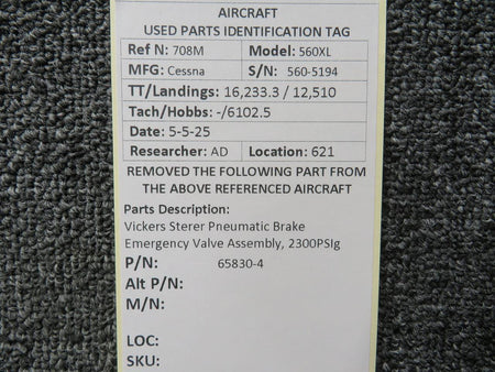 Vickers 65830-4 Vickers Sterer Pneumatic Brake Emergency Valve Assembly, 2300PSIg