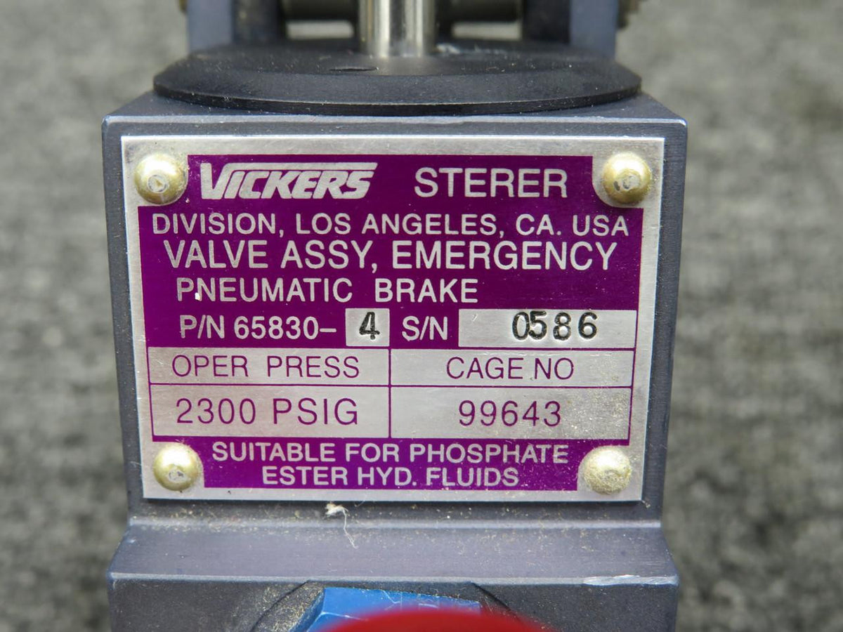 Vickers 65830-4 Vickers Sterer Pneumatic Brake Emergency Valve Assembly, 2300PSIg