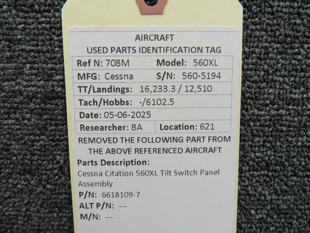 Cessna Citation 6618109-7 Cessna Citation 560XL Tilt Switch Panel Assembly