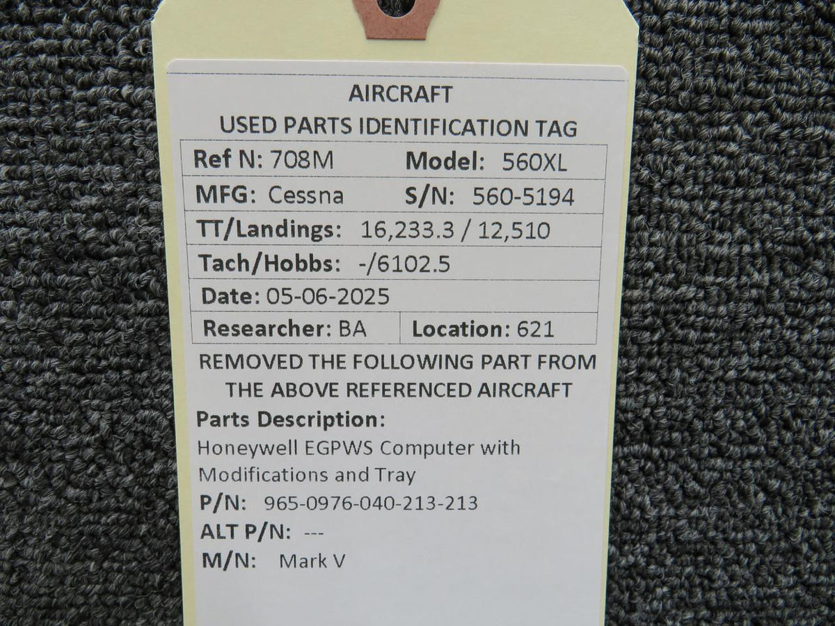 Honeywell 965-0976-040-213-213 Honeywell Mark V EGPWS Computer with Modifications and Tray