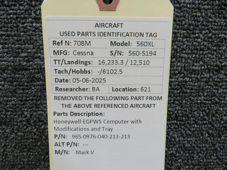 Honeywell 965-0976-040-213-213 Honeywell Mark V EGPWS Computer with Modifications and Tray