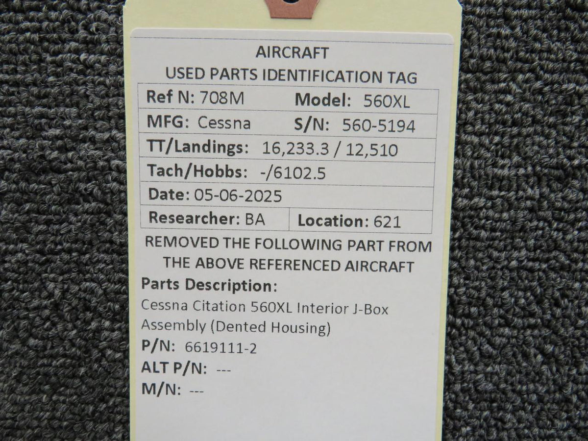 Cessna Citation 6619111-2 Cessna Citation 560XL Interior J-Box Assembly (Dented Housing)