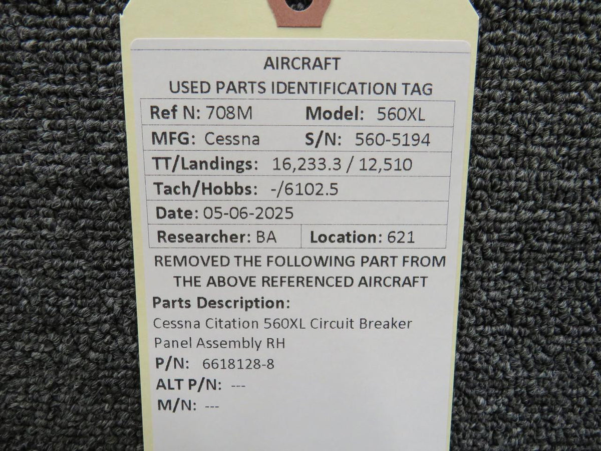 Cessna Citation 6618128-8 Cessna Citation 560XL Circuit Breaker Panel Assembly RH