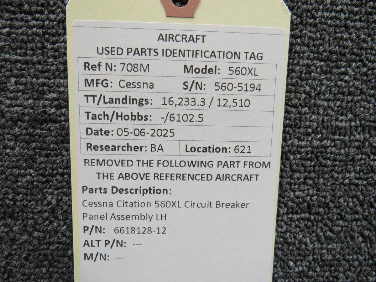 Cessna Citation 6618128-12 Cessna Citation 560XL Circuit Breaker Panel Assembly LH