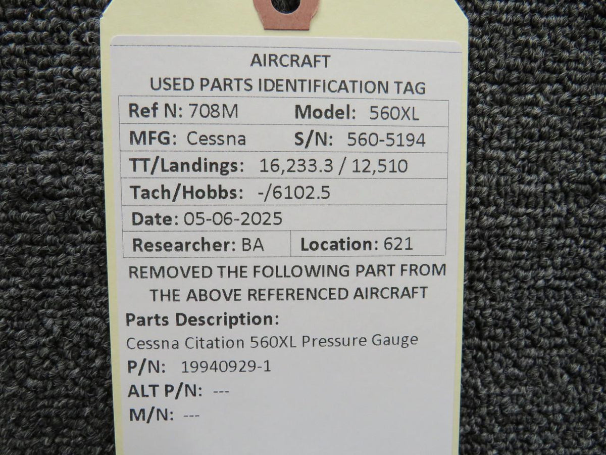 Cessna Citation 19940929-1 Cessna Citation 560XL Pressure Gauge