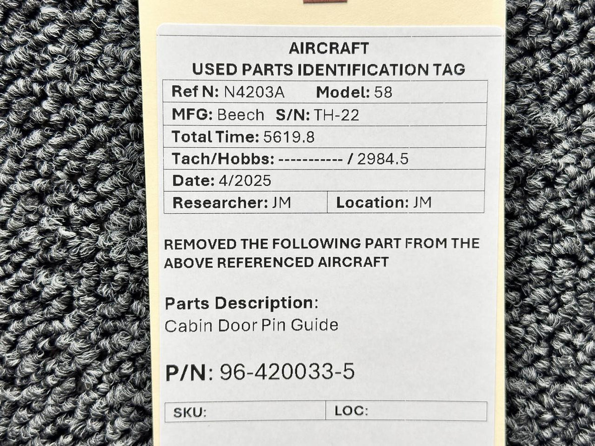 Beechcraft Parts 96-420033-5 Beechcraft 58 Cabin Door Pin Guide