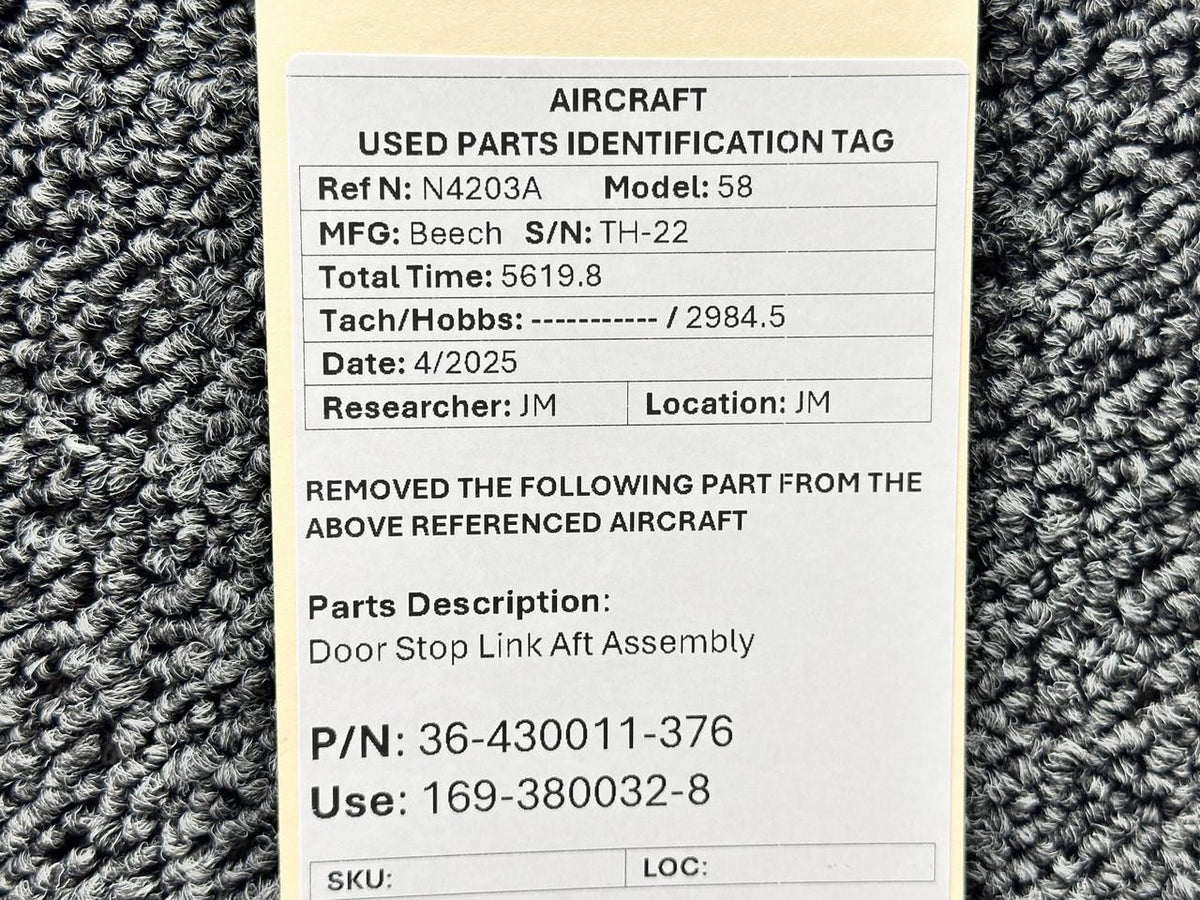 Beechcraft Parts 36-430011-376 (Use: 169-380032-8) Beechcraft 58 Door Stop Link Aft Assembly