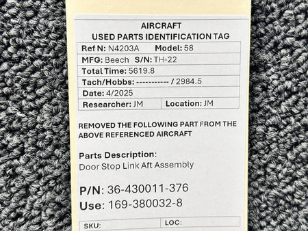 Beechcraft Parts 36-430011-376 (Use: 169-380032-8) Beechcraft 58 Door Stop Link Aft Assembly