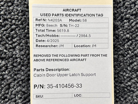 Beechcraft Parts 35-410456-33 Beechcraft 58 Cabin Door Upper Latch Support