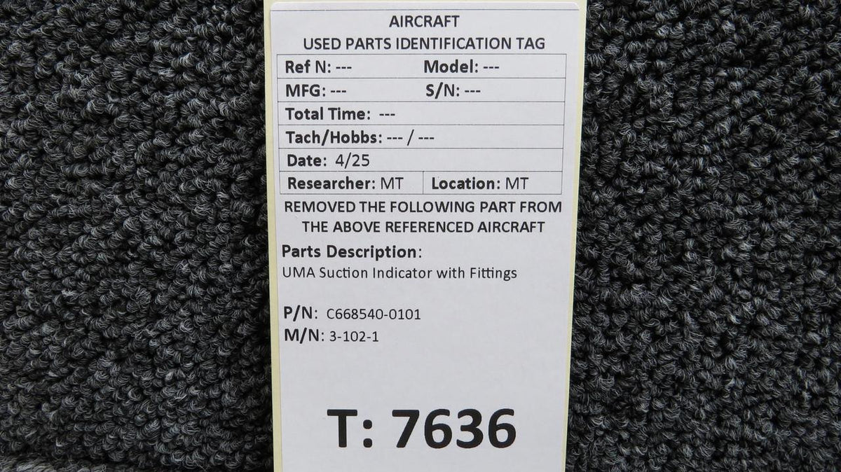 UMA C668540-0101 UMA 3-102-1 Suction Indicator with Fittings