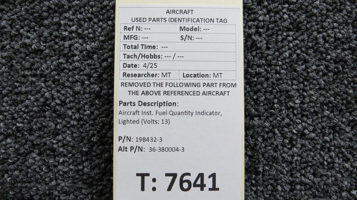 aircraft instruments 19B432-3 (Alt: 36-380004-3) Aircraft Inst. Fuel Quantity Indicator, Lighted (Volts: 13)
