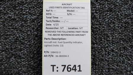 aircraft instruments 19B432-3 (Alt: 36-380004-3) Aircraft Inst. Fuel Quantity Indicator, Lighted (Volts: 13)