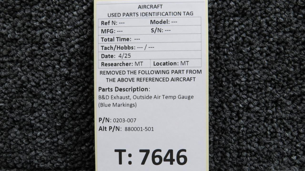 0203-007 (Alt: 880001-501) B&D Exhaust, Outside Air Temp Gauge
