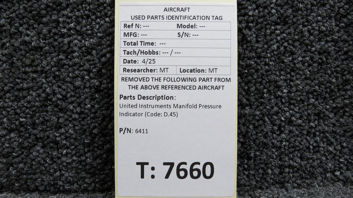 United Instruments 6411 United Instruments Manifold Pressure Indicator (Code: D.45)