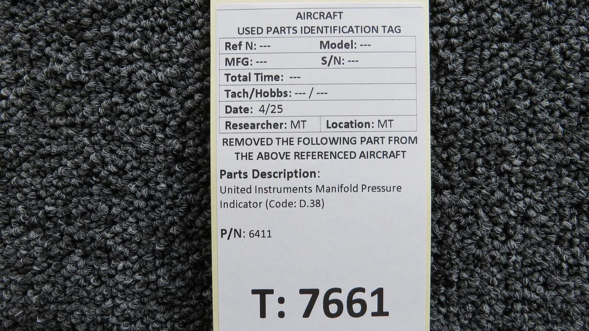 United Instruments 6411 United Instruments Manifold Pressure Indicator (Code: D.38)