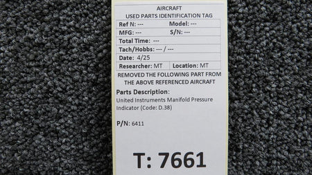 United Instruments 6411 United Instruments Manifold Pressure Indicator (Code: D.38)