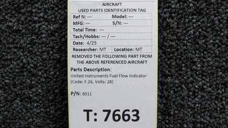 United Instruments 6511 United Instruments Fuel Flow Indicator (Code: F.26, Volts: 28)