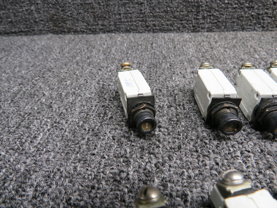 7277-2-1, 7277-2-2, 7277-2-3 Klixon Push Circuit Breaker Set of 30 (Amps: 1-15)