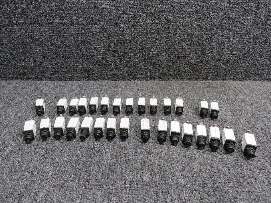 7277-2-1, 7277-2-2, 7277-2-3 Klixon Push Circuit Breaker Set of 30 (Amps: 1-15)