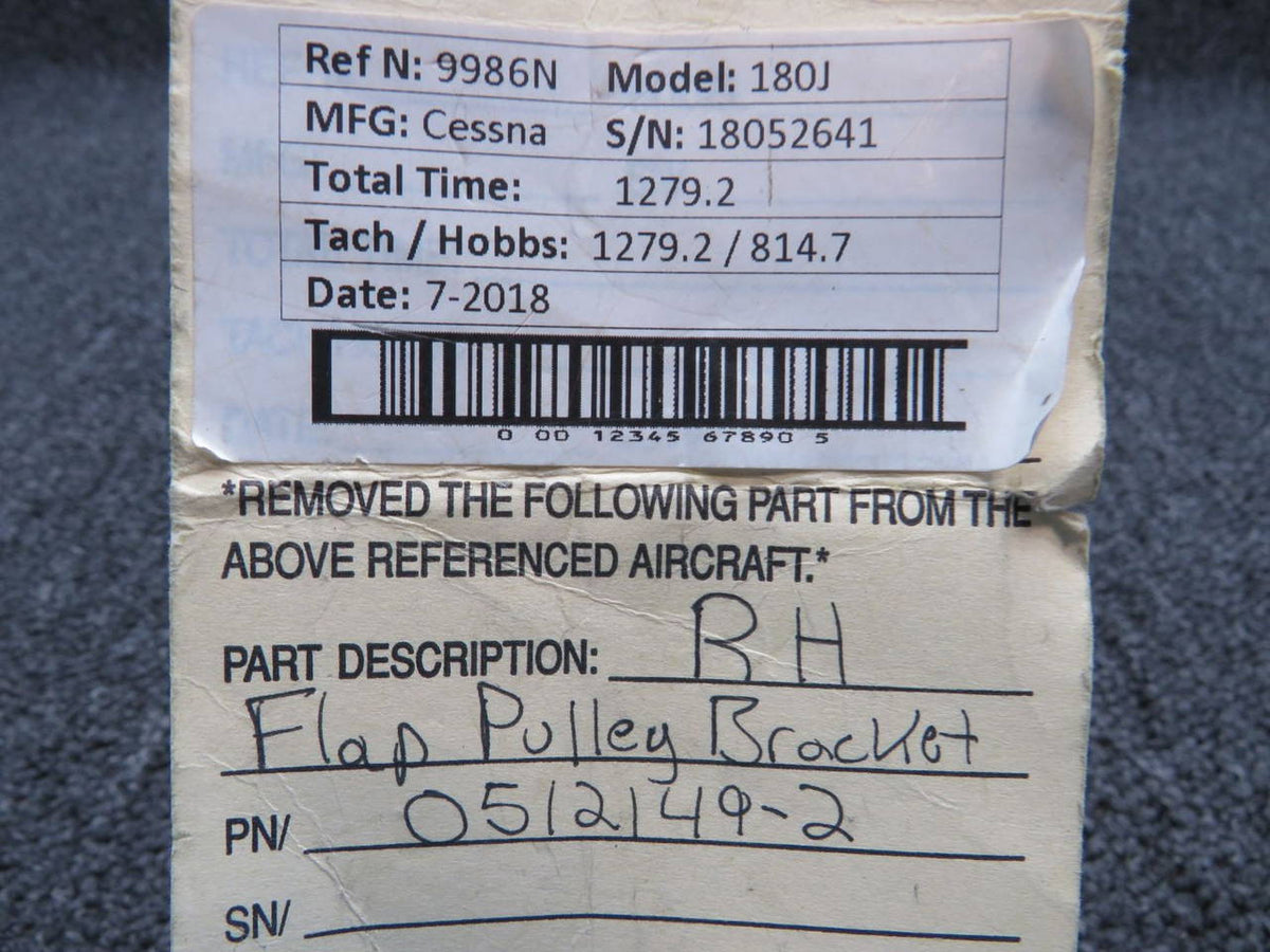 0512149-2 Cessna 180J RH Flap Pulley Bracket BAS Part Sales | Airplane Parts