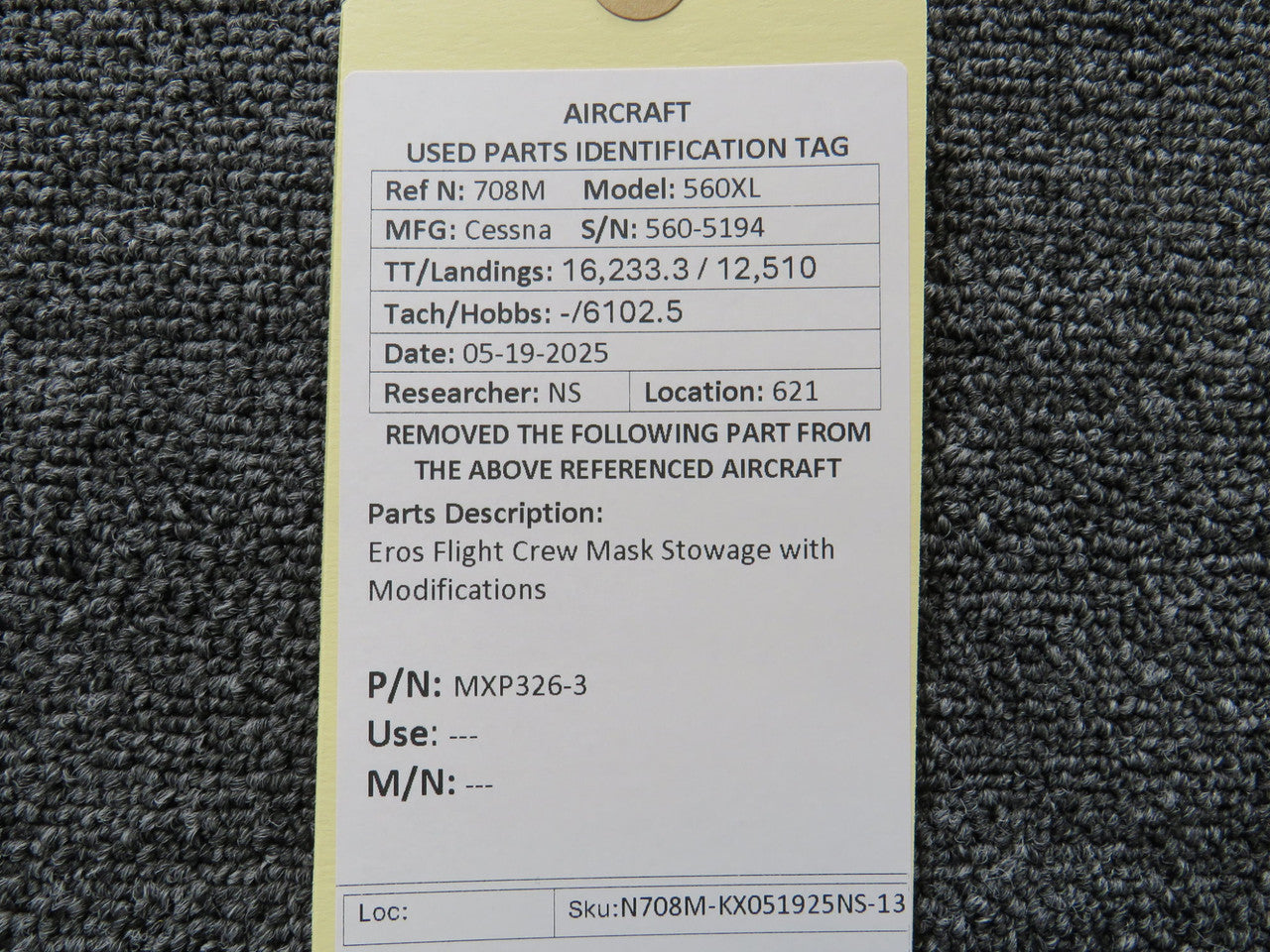 MXP326-3 Eros Flight Crew Mask Stowage with Modifications – BAS