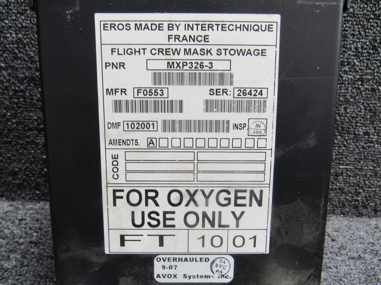 MXP326-3 Eros Flight Crew Mask Stowage with Modifications – BAS
