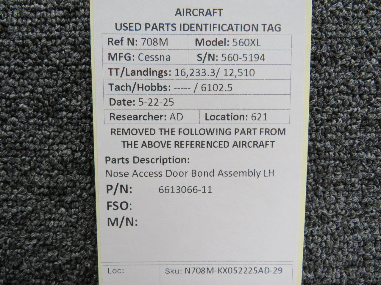 ancページ 6613066-11 Cessna Citation 560XL Nose Access Door Bond Assembly LH