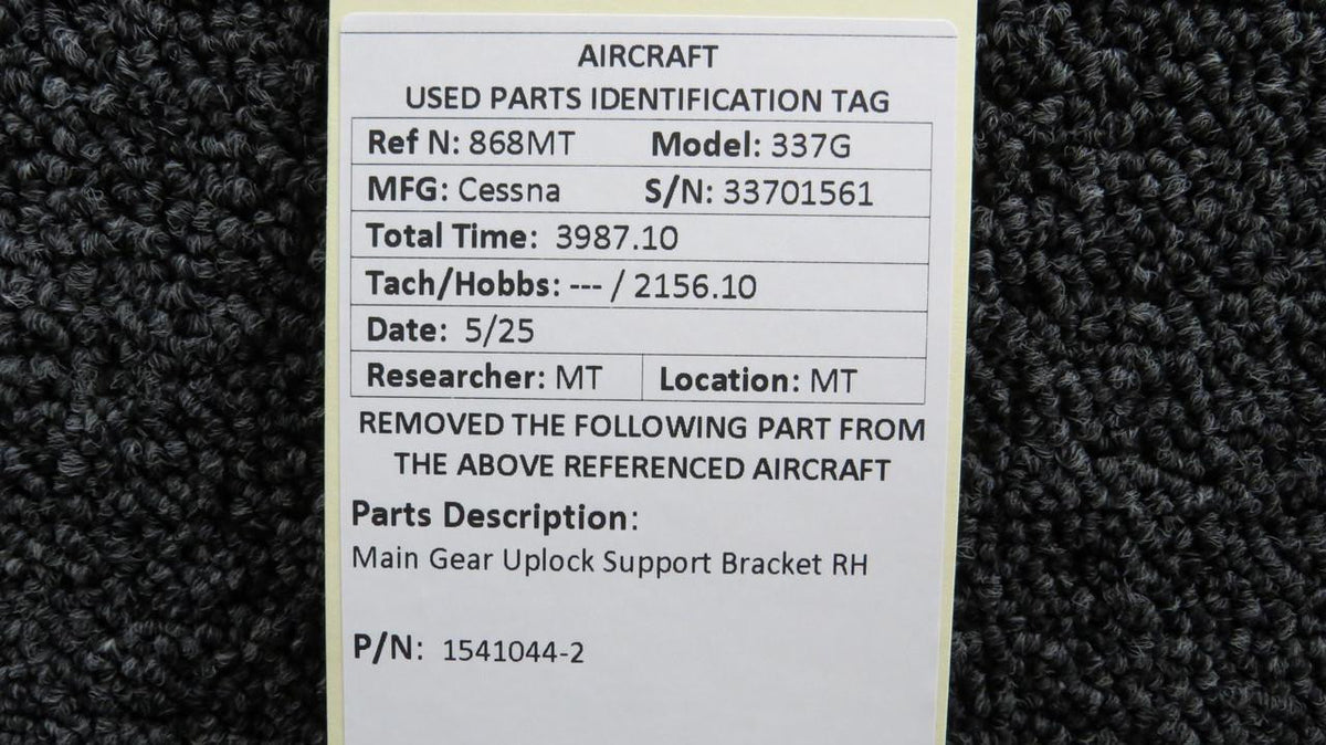 Cessna Aircraft Parts 1541044-2 Cessna 337G Main Gear Uplock Support Bracket RH