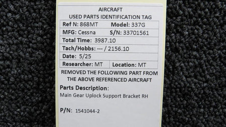 Cessna Aircraft Parts 1541044-2 Cessna 337G Main Gear Uplock Support Bracket RH