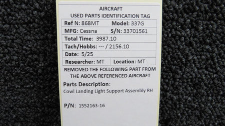 Cessna Aircraft Parts 1552163-16 Cessna 337G Cowl Landing Light Support Assembly RH