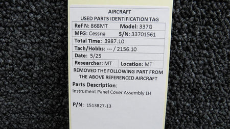 Cessna Aircraft Parts 1513827-13 Cessna 337G Instrument Panel Cover Assembly LH