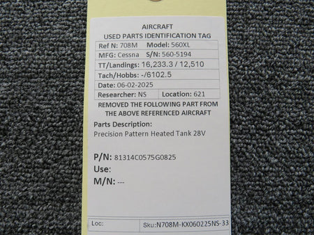 Precision 81314C0575G0825 Precision Pattern Heated Tank 28V
