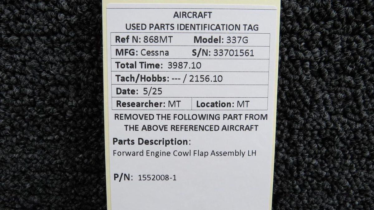 Cessna Aircraft Parts 1552008-1 Cessna 337G Forward Engine Cowl Flap Assembly LH
