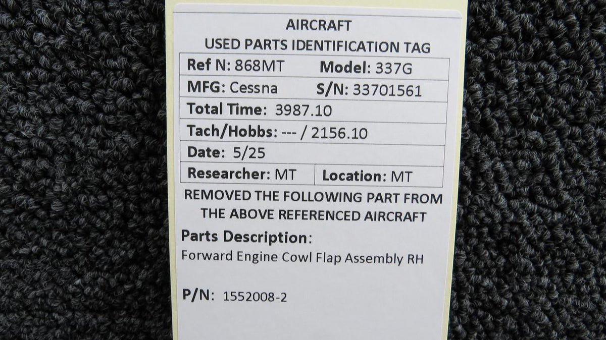 Cessna Aircraft Parts 1552008-2 Cessna 337G Forward Engine Cowl Flap Assembly RH
