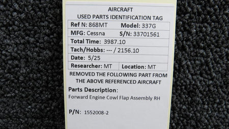 Cessna Aircraft Parts 1552008-2 Cessna 337G Forward Engine Cowl Flap Assembly RH