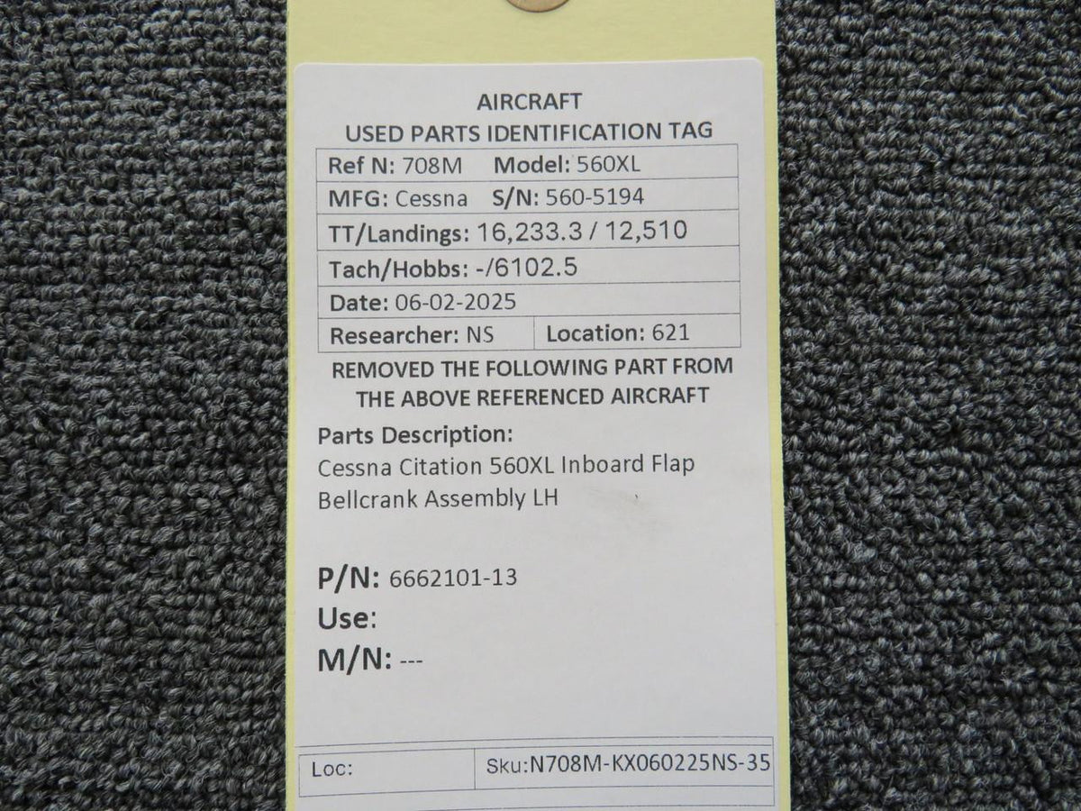Cessna Citation 6662101-13 Cessna Citation 560XL Inboard Flap Bellcrank Assembly LH