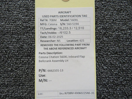 Cessna Citation 6662101-13 Cessna Citation 560XL Inboard Flap Bellcrank Assembly LH