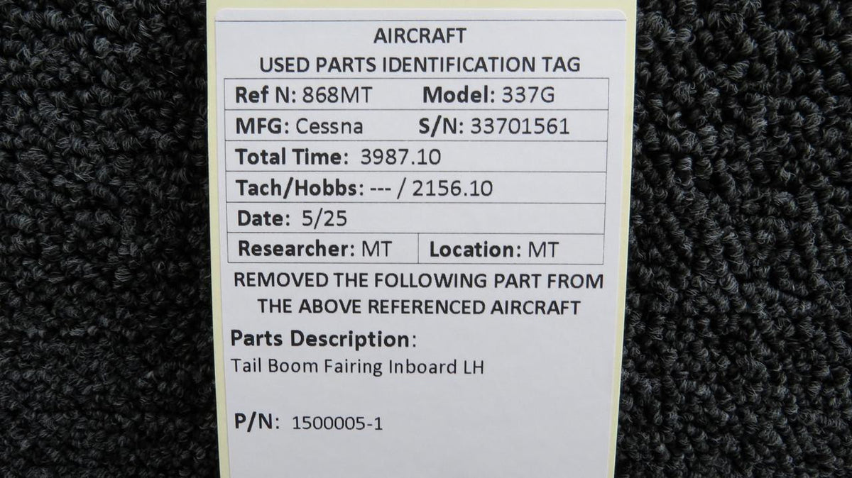 Cessna Aircraft Parts 1500005-1 Cessna 337G Tail Boom Fairing Inboard LH