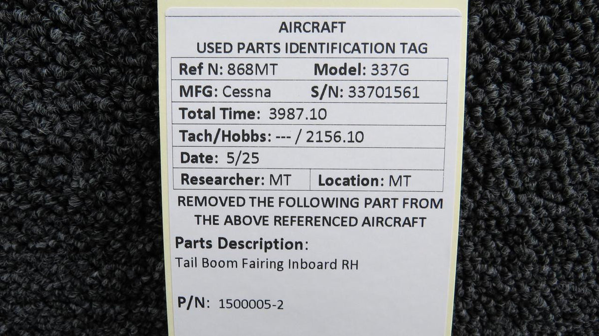 Cessna Aircraft Parts 1500005-2 Cessna 337G Tail Boom Fairing Inboard RH