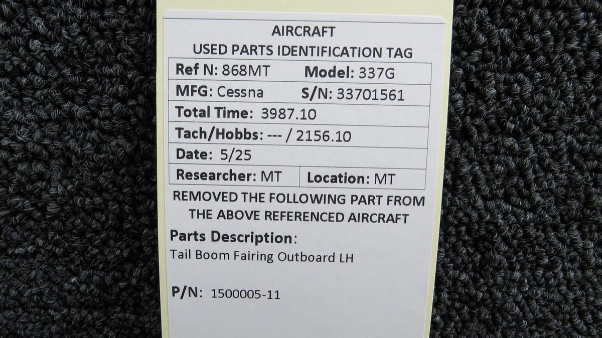 Cessna Aircraft Parts 1500005-11 Cessna 337G Tail Boom Fairing Outboard LH