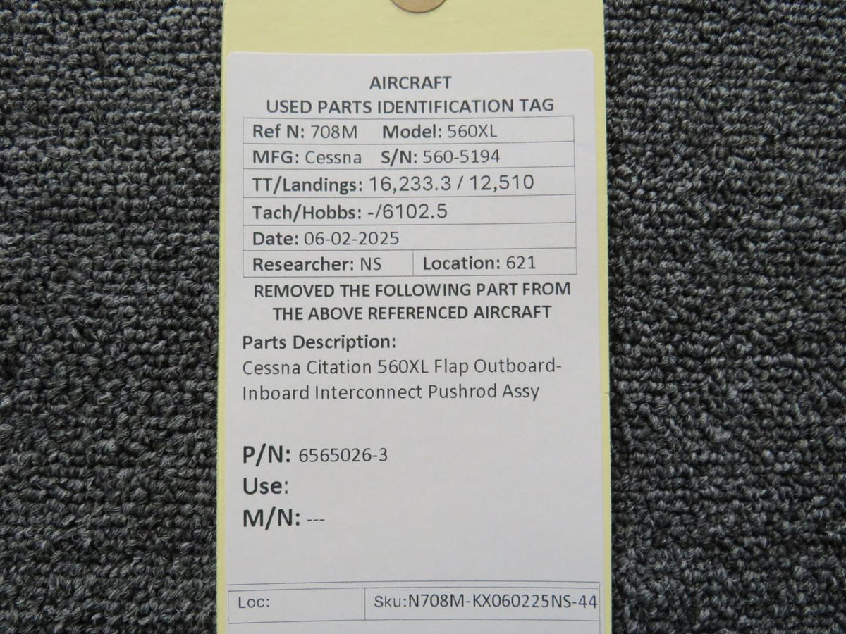 Cessna Citation 6565026-3 Cessna Citation 560XL Flap Outboard-Inboard Interconnect Pushrod Assy