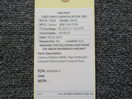 Cessna Citation 6565026-3 Cessna Citation 560XL Flap Outboard-Inboard Interconnect Pushrod Assy