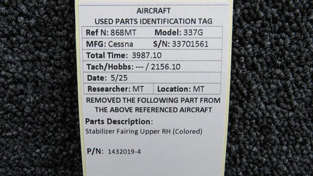 Cessna Aircraft Parts 1432019-4 Cessna 337G Stabilizer Fairing Upper RH (Colored)