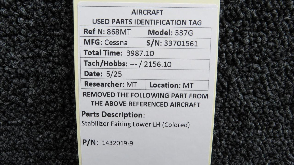 Cessna Aircraft Parts 1432019-9 Cessna 337G Stabilizer Fairing Lower LH (Colored)