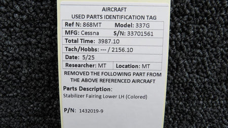Cessna Aircraft Parts 1432019-9 Cessna 337G Stabilizer Fairing Lower LH (Colored)